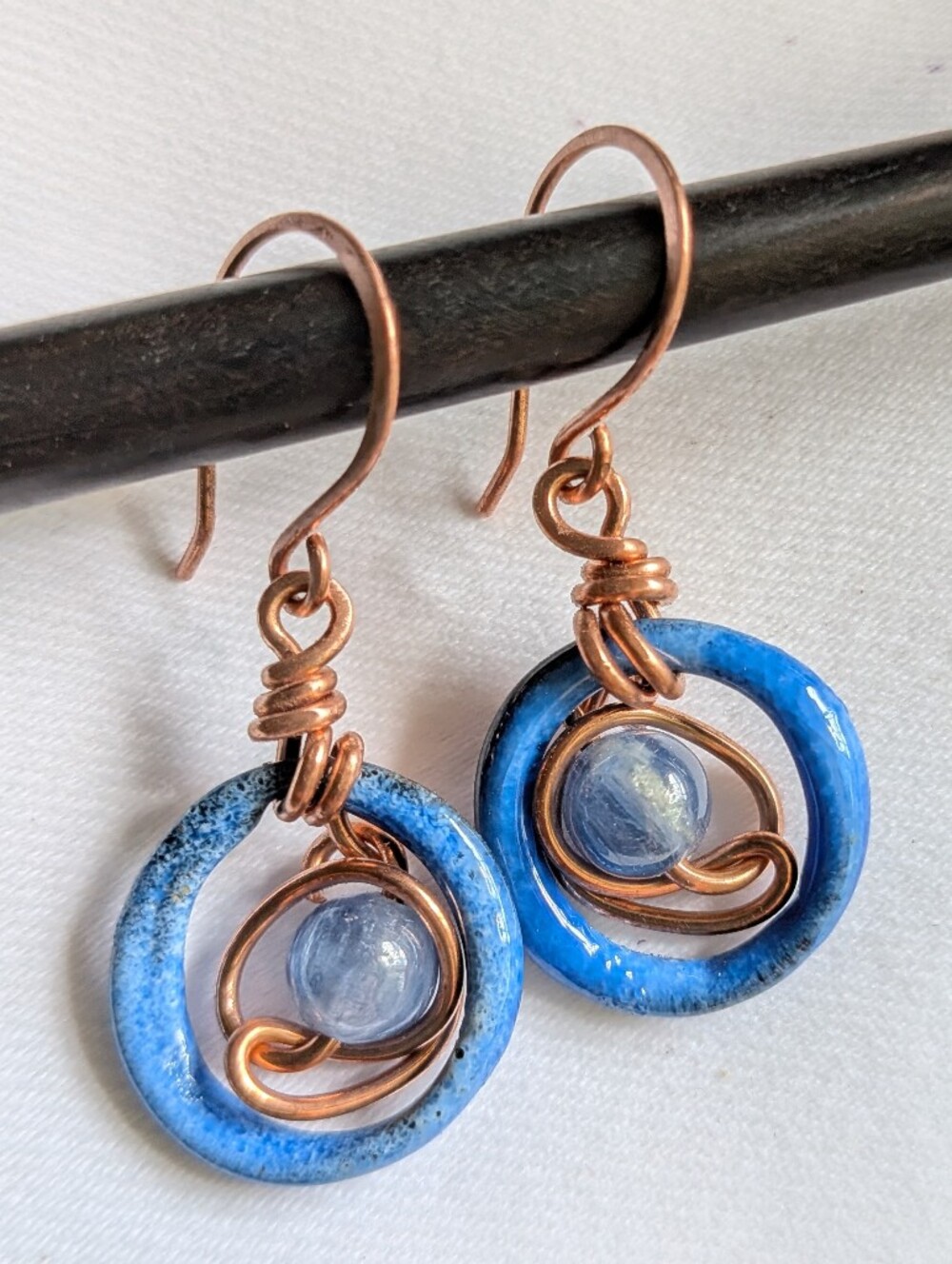 Blue Dream Earrings - Artisan Crafted Copper Wire Wrapped Kyanite Gemstones - Picture 8 of 16